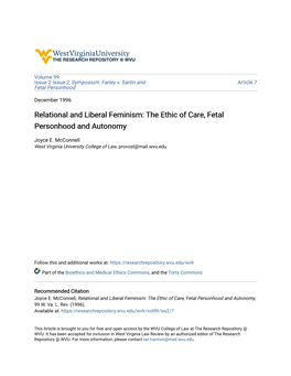 Relational and Liberal Feminism: the Ethic of Care, Fetal Personhood and Autonomy