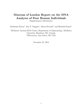 Museum of London Report on the DNA Analyses of Four Roman Individuals Supplementary Information