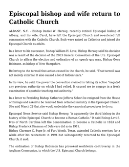 Episcopal Bishop and Wife Return to Catholic Church