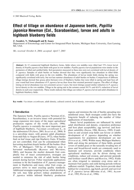 Effect of Tillage on Abundance of Japanese Beetle, Popillia Japonica Newman (Col., Scarabaeidae), Larvae and Adults in Highbush Blueberry ﬁelds