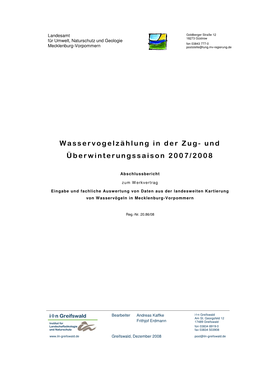 Zählsaison 2007/2008 220 Zählgebiete, Die Sich Auf Die Folgende Regionen Verteilen: Küste 107, Ost 66, West 47