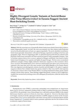 Highly Divergent Genetic Variants of Soricid-Borne Altai Virus (Hantaviridae) in Eurasia Suggest Ancient Host-Switching Events