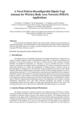 A Novel Pattern Reconfigurable Dipole-Yagi Antenna for Wireless Body Area Network (WBAN) Applications