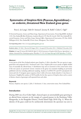 Systematics of Simplicia Kirk (Poaceae, Agrostidinae) – an Endemic, Threatened New Zealand Grass Genus