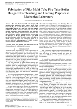 Fabrication of Pilot Multi-Tube Fire-Tube Boiler Designed for Teaching and Learning Purposes in Mechanical Laboratory