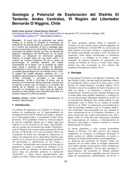 Geología Y Potencial De Exploración Del Distrito El Teniente. Andes Centrales, VI Región Del Libertador Bernardo O`Higgins, Chile