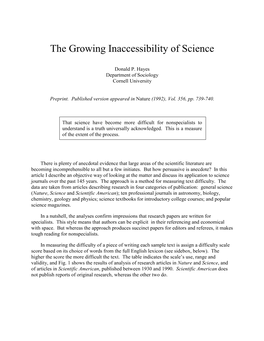 The Growing Inaccessibility of Science