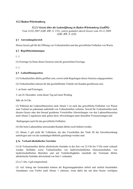 12.2 Baden-Württemberg 12.2.1 Gesetz Über Die Ladenöffnung In