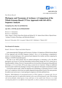 Phylogeny and Taxonomy of Archaea: a Comparison of the Whole-Genome-Based Cvtree Approach with 16S Rrna Sequence Analysis