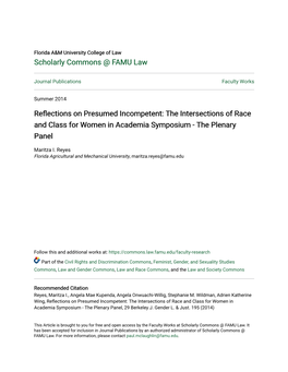 Reflections on Presumed Incompetent: the Intersections of Race and Class for Women in Academia Symposium - the Plenary Panel