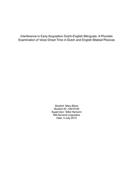 A Phonetic Examination of Voice Onset Time in Dutch and English Bilabial Plosives