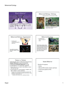 Experimental Behavioral Ecology Nature Vs. Nurture Innate