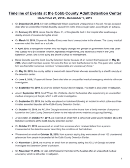 Timeline of Events at the Cobb County Adult Detention Center December 28, 2018 - December 1, 2019