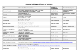 A Guide to Titles and Forms of Address