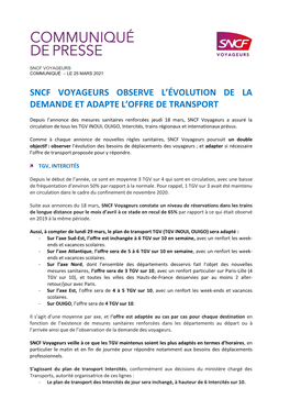 Sncf Voyageurs Observe L'évolution De La Demande Et Adapte L'offre De Transport