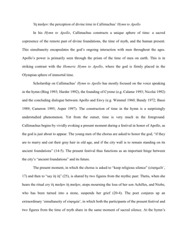 Ἱὴ Παιῆον: the Perception of Divine Time in Callimachus' Hymn to Apollo in His Hymn to Apollo, Callimachus Construc