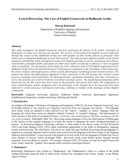 Lexical Borrowing: the Case of English Loanwords in Hadhrami Arabic