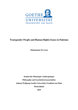 Transgender People and Human Rights Issues in Pakistan
