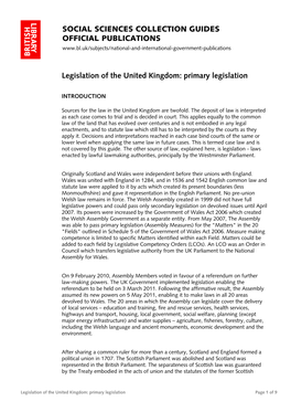 Legislation of the United Kingdom: Primary Legislation