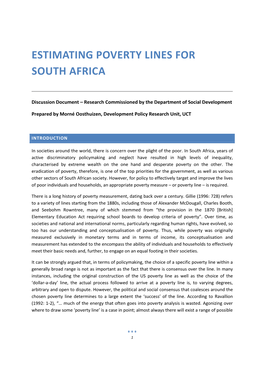 Estimating Poverty Lines for South Africa