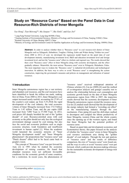 Resource Curse” Based on the Panel Data in Coal Resource-Rich Districts of Inner Mongolia