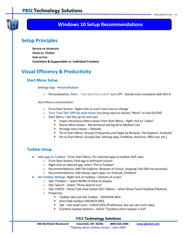 Windows 10 Setup Recommendations PBSI Technology Solutions Overview
