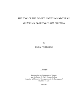 Nativism and the Ku Klux Klan in Oregon's 1922 Election