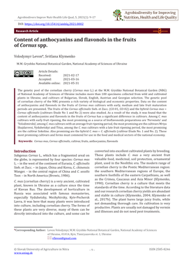 Content of Anthocyanins and Flavonols in the Fruits of Cornus Spp