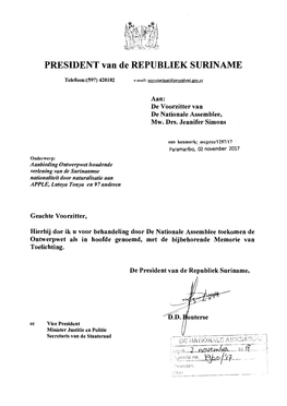 PRESIDENT Van De REPUBLIEK SURINAME