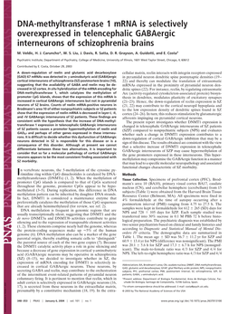 DNA-Methyltransferase 1 Mrna Is Selectively Overexpressed in Telencephalic Gabaergic Interneurons of Schizophrenia Brains