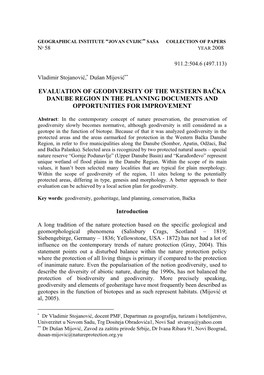 Evaluation of Geodiversity of the Western Bačka Danube Region in the Planning Documents and Opportunities for Improvement