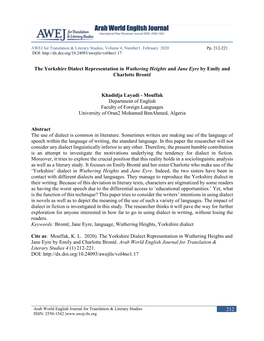 The Yorkshire Dialect Representation in Wuthering Heights and Jane Eyre by Emily and Charlotte Brontë