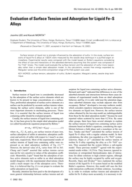 Evaluation of Surface Tension and Adsorption for Liquid Fe–S Alloys