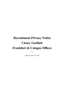 Recruitment Privacy Notice Cleary Gottlieb Frankfurt & Cologne Offices