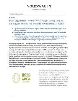 Start of Gotozero Weeks – Volkswagen Group Invites Employees Around the World to Environmental Events