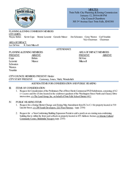 MINUTES Twin Falls City Planning & Zoning Commission January 12