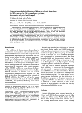 Comparison of the Inhibition of Photosynthetic Reactions in Chloroplasts by Dibromothymoquinone, Bromonitrothymol and Ioxynil S