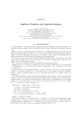 Algebraic Numbers and Algebraic Integers