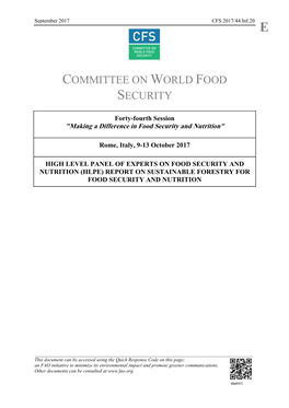 High Level Panel of Experts on Food Security and Nutrition (Hlpe) Report on Sustainable Forestry for Food Security and Nutrition