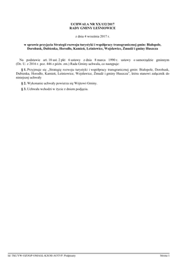 Strategia Rozwoju Turystyki I Współpracy Transgranicznej Gmin: Białopole, Dorohusk, Dubienka, Horodło, Kamień, Leśniowice, Wojsławice, Żmudź I Gminy Huszcza