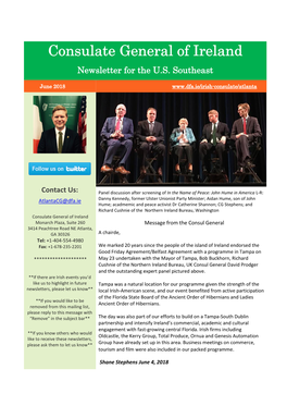 June 2018 Newsletter from the Consulate General of Ireland