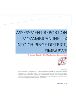 Assessment Report on the Mozambican Influx Into Chipinge