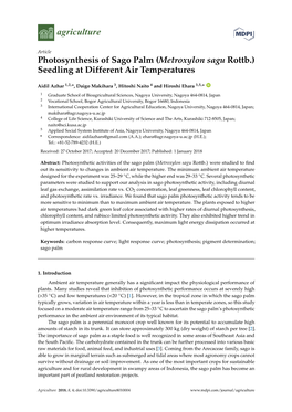 Photosynthesis of Sago Palm (Metroxylon Sagu Rottb.) Seedling at Different Air Temperatures