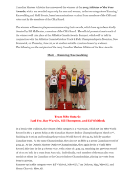 Running/Racewalking Team M80 Ontario Earl Fee, Ray Wardle, Bill