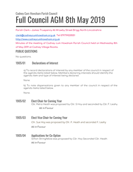 Full Council AGM 8Th May 2019