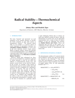 "Radical Stability --- Thermochemical Aspects" In