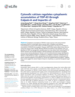 Cytosolic Calcium Regulates Cytoplasmic Accumulation of TDP-43 Through Calpain-A and Importin A3