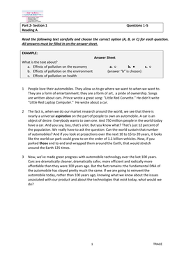 Part 2- Section 1 Questions 1-5 Reading A