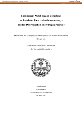 Luminescent Metal-Ligand Complexes As Labels for Polarization Immunoassays and for Determination of Hydrogen Peroxide