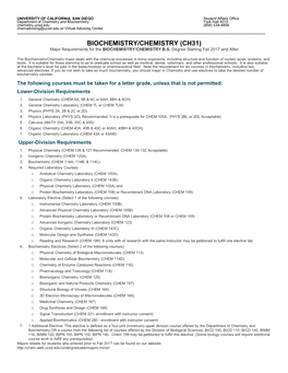 BIOCHEMISTRY/CHEMISTRY (CH31) Major Requirements for the BIOCHEMISTRY/CHEMISTRY B.S